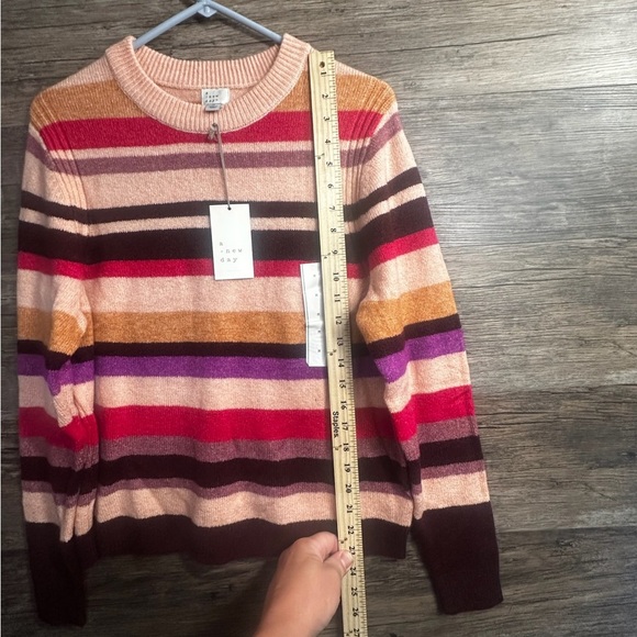 a new day Pink and Red  Striped Crew Neck Sweater - Picture 6 of 8